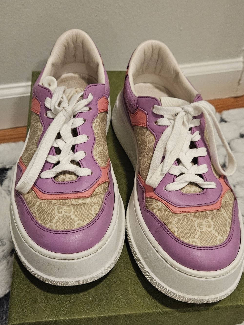 Gucci Pink & Beige GG Monogram Sneakers Size 38
